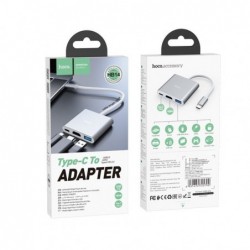 Adapteris HOCO HB14 type-C to (USB 3.0, HDMI, PD) sidabrinis