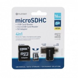 Atminties korta Platinet MicroSD 16GB (class10) + SD Adapteris + OTG korteliu skaitytuvas