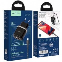 Ikroviklis HOCO N4 Aspiring Dual USB + microUSB kabelis (5V 2.4A) juodas