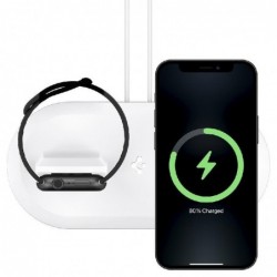Laikiklis-stovas SPIGEN MAG FIT DUO Apple MagSafe/Apple Watch baltas