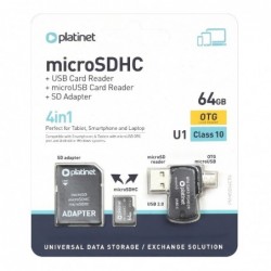Atminties korta Platinet MicroSD 64GB (class10) + SD Adapteris + OTG korteliu skaitytuvas