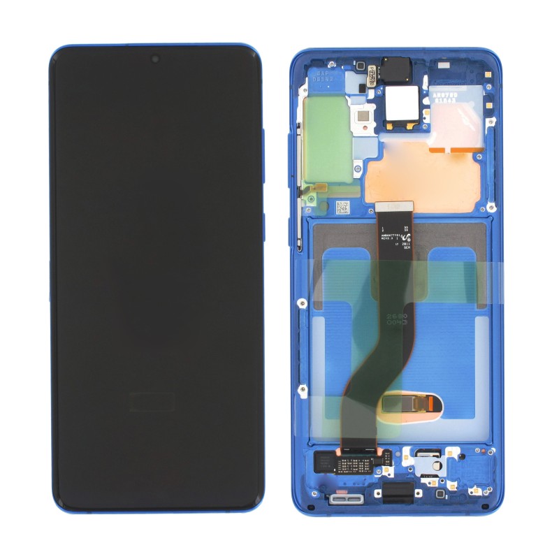 Ekranas Samsung G985F/G986F S20 Plus su lietimui jautriu stikliuku ir remeliu Aura Blue originalus (service pa
