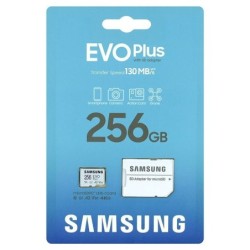 Atminties korta SAMSUNG EVO PLUS MicroSD 256GB (class10 UHS-III 130MB/s) + SD Adapteris