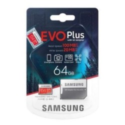 Atminties korta SAMSUNG EVO PLUS MicroSD 64GB (class10 UHS-I 100MB/s) + SD Adapteris