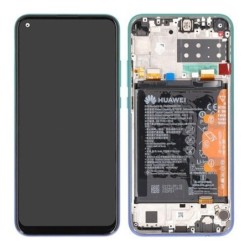Ekranas Huawei P40 Lite E su lietimui jautriu stikliuku su remeliu ir baterija Aurora Blue originalus (service