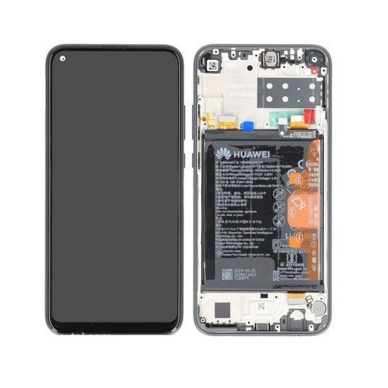 Ekranas Huawei P40 Lite E su lietimui jautriu stikliuku su remeliu ir baterija Midnight Black originalus (serv