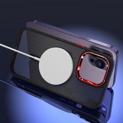Dėklas Carbon Magnetic Apple iPhone 12 / 12 Pro MagSafe juodas su raudona