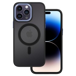 Dėklas Carbon Magnetic Apple iPhone 14 MagSafe juodas su violetine