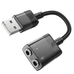 Adapteris HOCO AUX USB - 2x 3,5mm (female) Spirit LS37 juodas