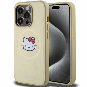 Hello Kitty odinis Kitty Head magnetinis dėklas telefonui iPhone 15 Pro - auksinis