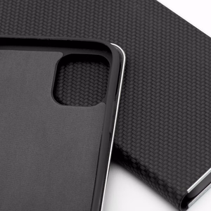 Dėklas telefonui LUNA Book Carbon Xiaomi Redmi Note 10 5G / Poco M3 Pro / Poco M3 Pro 5G juodas