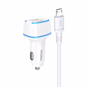 KAKU automobilinis įkroviklis KSC-528 Shengyu - 2xUSB - 2,8A su USB į Micro USB baltas