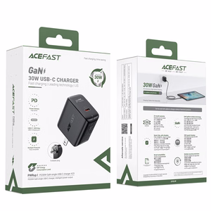Acefast A23 30W GaN USB-C sieninis įkroviklis (JAV) – juodas