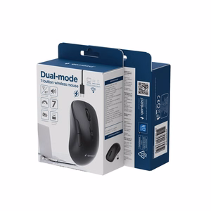 Gembird MUSW2-7B-01 Dviejų režimų belaidė pelė (2.4G + BT), 1600 DPI, 7 mygtukų, juoda