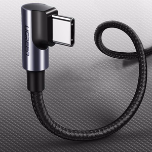 Ugreen US255 50125 кабель USB-C (прямой) / USB-C (угловой) PD QC 60W 3A 2м — серый