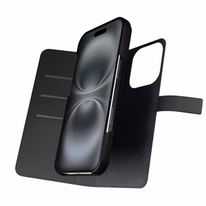 Puro Wallet Magnetinis nuimamas 2in1 PU odinis dėklas su atvartu ir pinigine telefonui iPhone 16 Pro - juodas