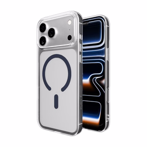 Puro Lite Mag TPU+PC dėklas telefonui suderinamas su MagSafe iPhone 17 Pro Max - skaidrus su mėlynu žiedu
