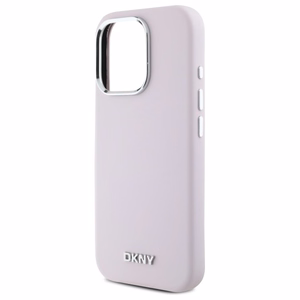 DKNY skystos silikoninės medžiagos dėklas telefonui su mažu metaliniu logotipu magnetinis iPhone 16 Pro - rožinis