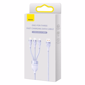 Baseus Cable Flash Series II 3 in 1 - USB to Type C, Lightning, Micro USB - 66W 6A 1,2 metres (CASS040005) purple