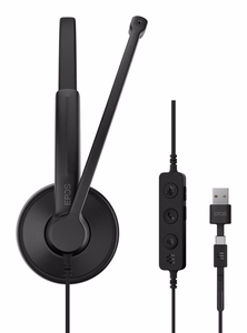 EPOS IMPACT 100 MS Stereo USB-C+A – laidinės stereofoninės biuro ausinės su mikrofonu, USB-C ir USB-A, juodos (1001421)