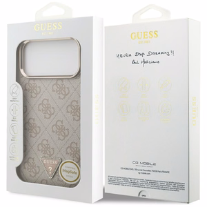 Guess PU Leather 4G Strass Triangle Logo Gold Frame MagSafe case for Apple iPhone 18 Pro Max, Pink