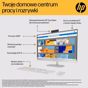HP 27-cr0204nw AMD Ryzen™ 7 7730U 68,6 cm (27") 1920 × 1080 px All-in-One kompiuteris 16 GB DDR4-SDRAM 512 GB SSD Free DOS Wi-Fi 6 (802.11ax) Baltas
