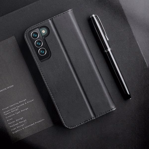 Dux Ducis Hivo odinis atverčiamas dėklas natūralios odos piniginė kortelėms ir dokumentams Samsung Galaxy S22 + (S22 Plus) juodas