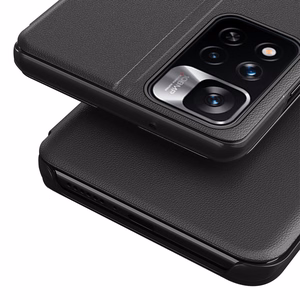 Dėklas telefonui Xiaomi Redmi Note 11 Pro+ 5G (China) / 11 Pro 5G (China) / Mi11i HyperCharge / Poco X4 NFC 5G iš ekologiškos odos, elegantiškas su užverčiamu dangteliu ir stovu - raudonas
