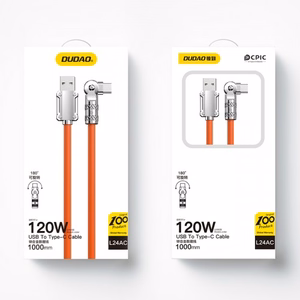 USB кабель Dudao "L24AC" (угол 180°) оранжевый Type-C 100см (до 120W)