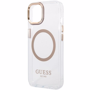 Guess metalinis kontūras Magnetinis dėklas iPhone 15 Plus / 14 Plus - auksinis