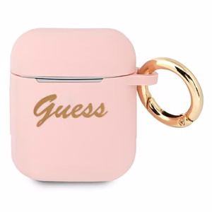 Guess GUA2SSSI AirPods dėklas rožinė/rožinė Silikonas Vintage Script