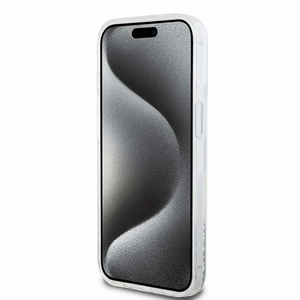 DKNY skystojo blizgučio didelio logotipo dėklas telefonui iPhone 15 / 14 / 13 - baltas