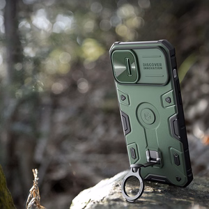 Nillkin CamShield Armor Pro dėklas iPhone 14 Plus dėklas šarvuotas dėklas su kameros apsauga ir žiediniu stovu juodas