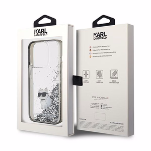 Karl Lagerfeld Liquid Glitter Choupette dėklas telefonui iPhone 15 Pro Max - skaidrus