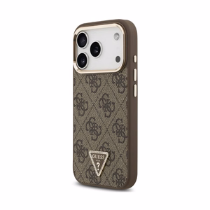 Case Guess PU Leather 4G Strass Triangle Logo Gold Frame MagSafe Apple iPhone 18 Pro brown
