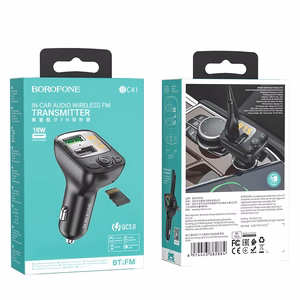Borofone BC41 Bluetooth MP3 grotuvas / FM moduliatorius (hands free, microSD, QC3.0 USB-A, USB-A 5V/1A)