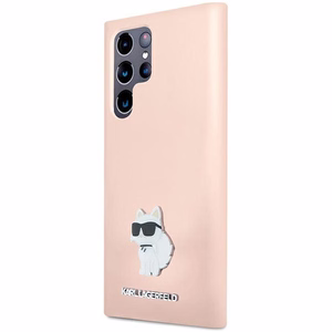 Karl Lagerfeld silikoninis Choupette metalinis smeigtukas dėklas telefonui Samsung Galaxy S23 Ultra - rožinis