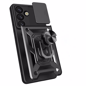 Hibridinis šarvuotas Camshield dėklas su stovu ir kameros dangteliu Samsung Galaxy M16 5G / F16 5G - juodas