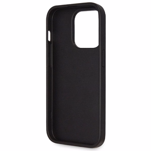 Guess GUHCP14LP4TDSCPK dėklas iPhone 14 Pro - juodas kryžminis 4G metalinis logotipas