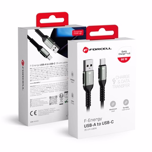 Кабель USB A to USB C Forcell F-Energy QC4.0 3A 66W Cafule 0,25 m C256 чёрный