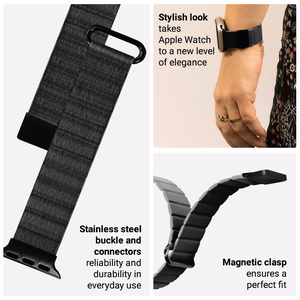 Магнитный ремешок Crong Eclipse из экокожи для Apple Watch 44 / 45 / 46 / 49 мм, чёрный