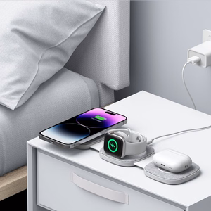 Tech-Protect QI15W-A32 3 в 1 индуктивное зарядное устройство с MagSafe для смартфона Apple Watch AirPods - серый