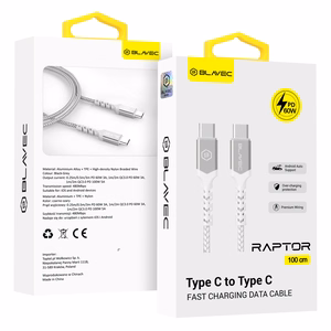 Blavec кабель Raptor плетеный - Type C на Type C - PD 60W 3A 1 метр Apple CarPlay/Android Auto (CRA-CC3WS10) белый-серебристый
