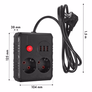 Maclean elektros paskirstytuvas, prailginimo laidas su 2 lizdais + 3xUSB, 110–240 V kintama srovė, 50/60 Hz, 2,1 A, maks. 2500 W, 1,5 m, juodas, MCE387 B
