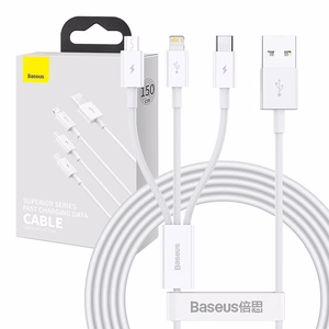 USB кабель 3в1 Baseus Superior Series, USB на micro USB / USB-C / Lightning, 3.5A, 1.5м (белый)