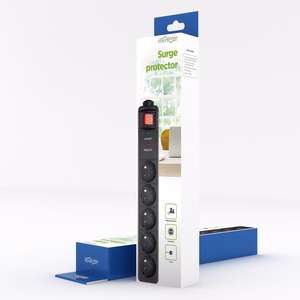 Gembird surge protector – viršįtampių apsaugą turintis ilgintuvas su 5 prancūziško tipo lizdais, 3 m, juodas (5 French sockets)