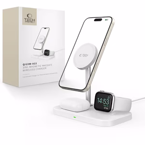 Tech-Protect QI15W-A22 MagSafe indukcinis įkroviklis su 3in1 MagSafe stovu išmaniajam telefonui / Apple Watch / AirPods - baltas
