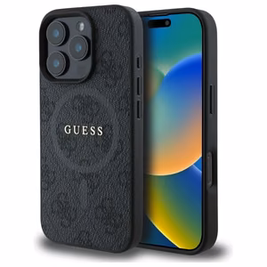 Чехол GUESS для iPhone 16 Pro Max совместимый с MagSafe GUHMP16XG4GFRK (PU 4G Ring Classic Logo) чёрный