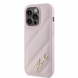 Karl Lagerfeld Diagonal Quilted Script dėklas telefonui iPhone 14 Pro Max - rožinis