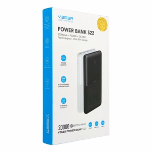 Veger W2060 išorinė baterija PD QC3.0 3A 20W 20000mAh – juoda